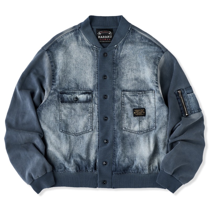 Sleeve MA-1 Combination faded denim jacket